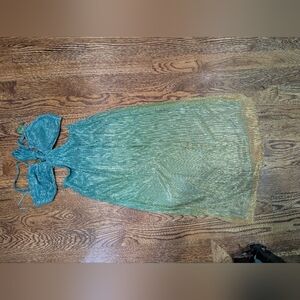 Shimmering Green and Gold Halter Dress